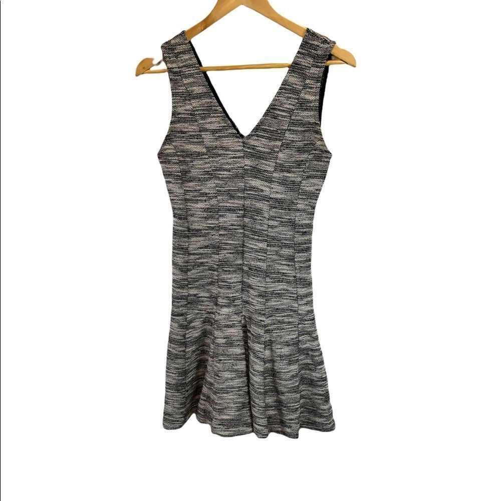 BANANA REPUBLIC Black & White Salt & Pepper Tweed Short V Neck Wide Strap Dress